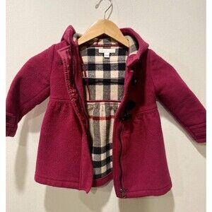 Burberry Brit Girl's Cherry-Red Wool Duffle Coat Size 2 Years Old
